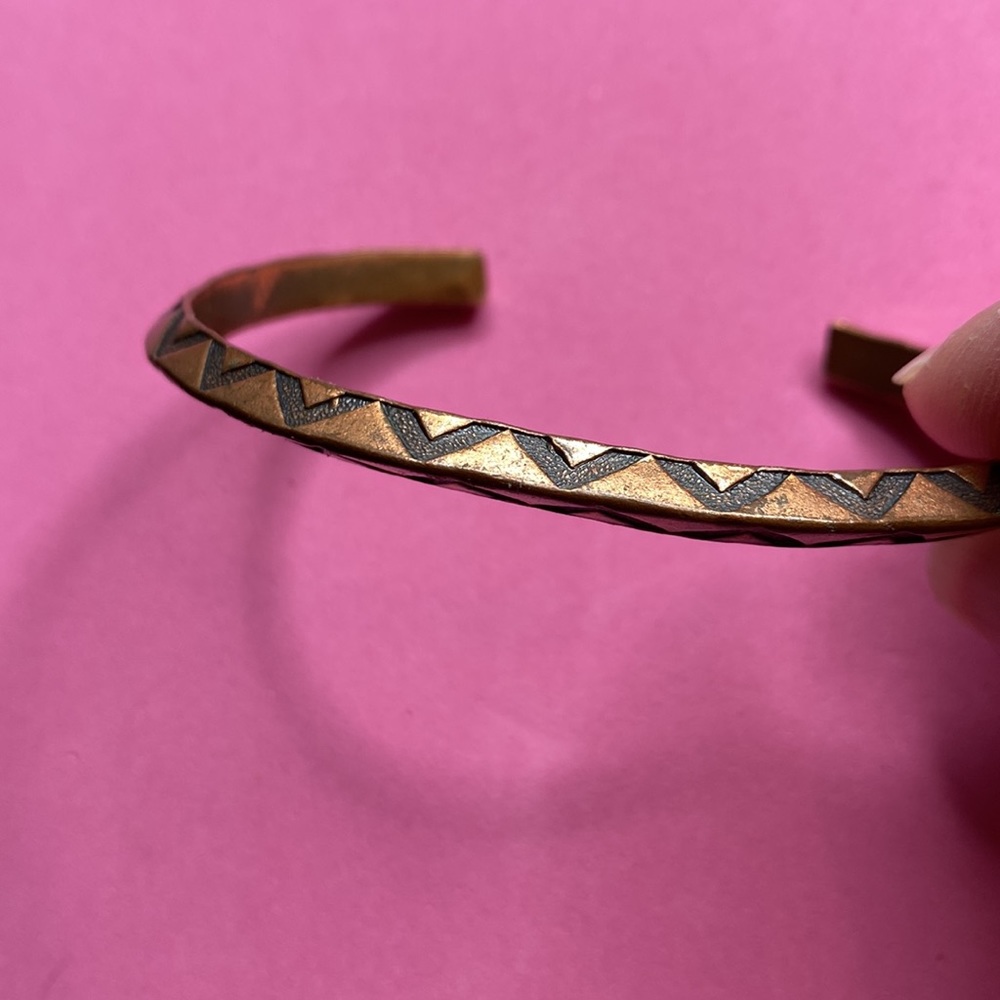 Vintage Solid Copper Aztec Design Cuff Bracelet - image 3